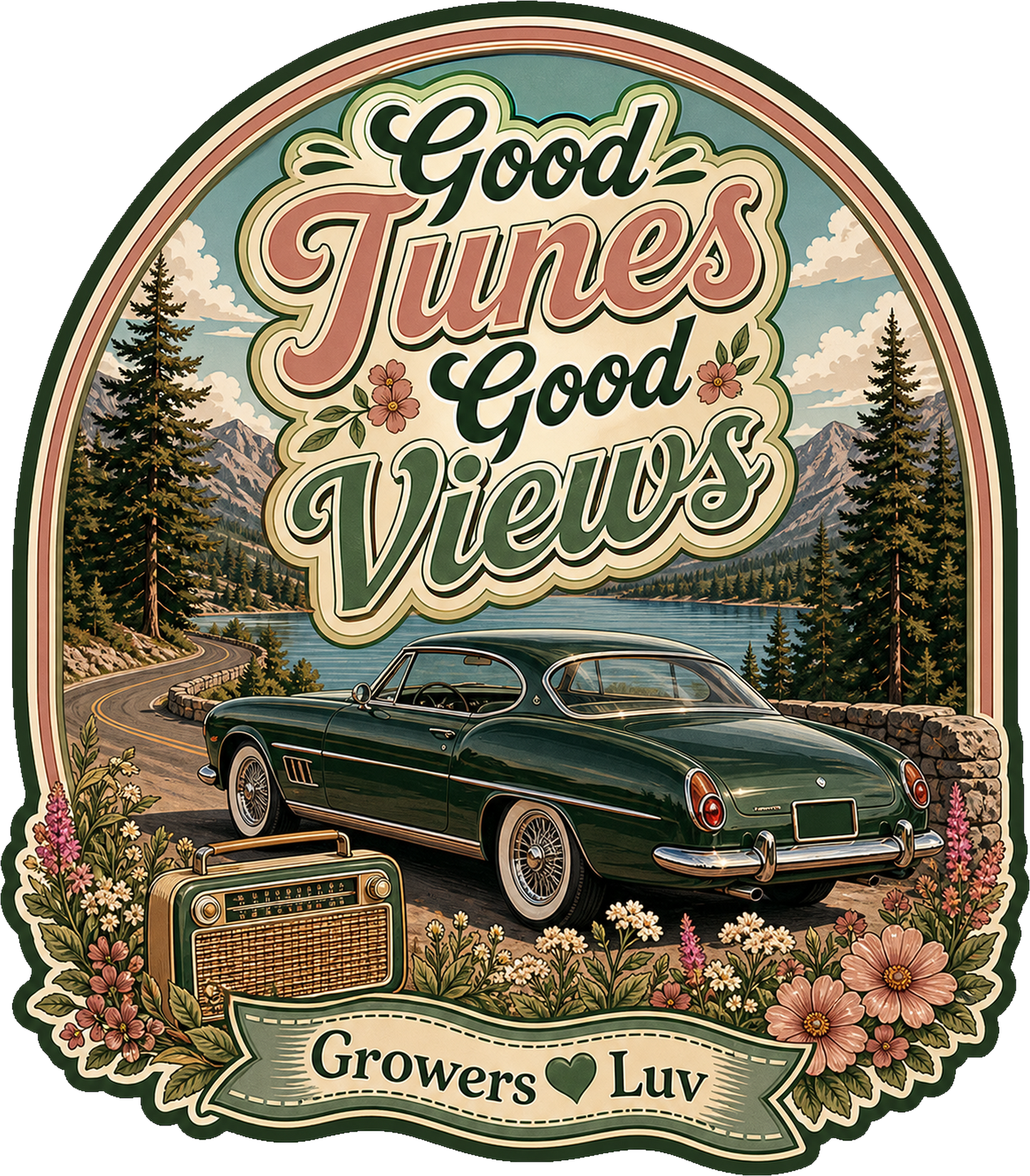 Good Tunes Good Views Large Natural Tote Bag artwork detail