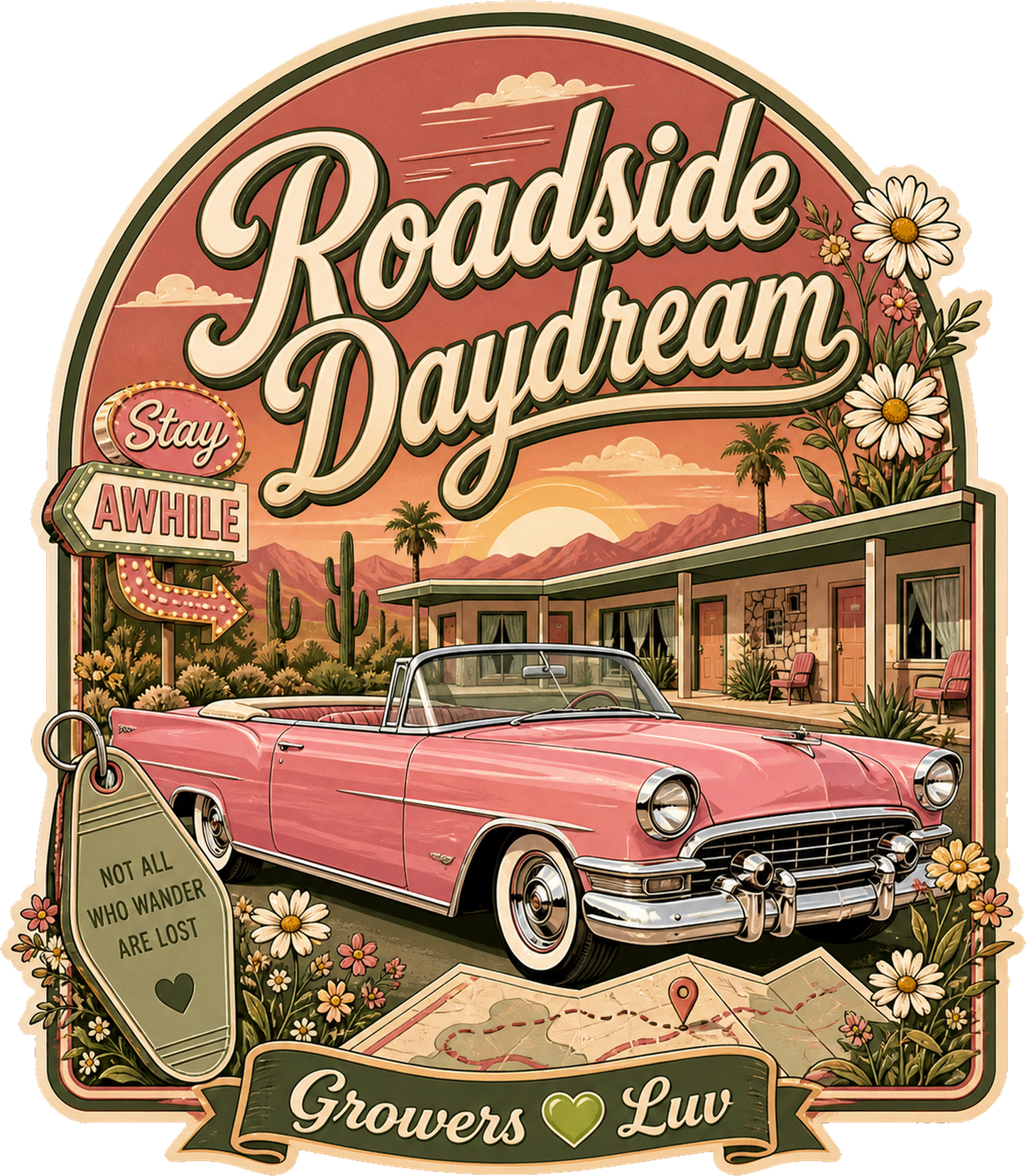 Roadside Daydream Large Natural Tote Bag artwork detail