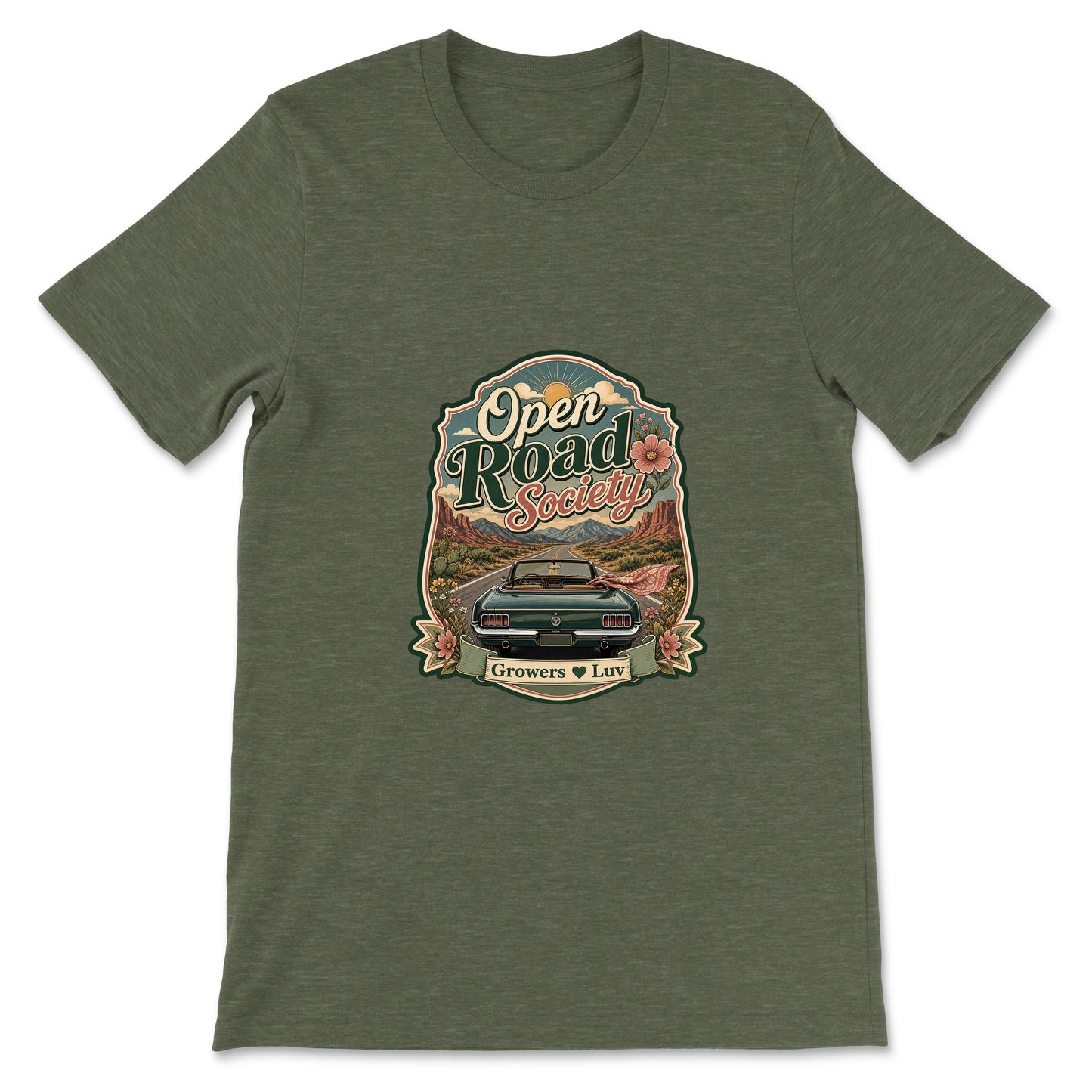 Open Road Society Women's Bella Canvas Graphic Tee in Heather Military Green