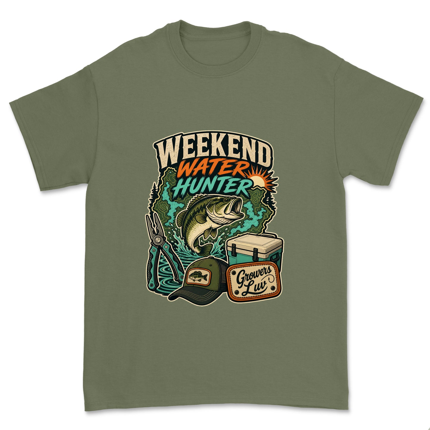 Weekend Water Hunter Men's Gildan Graphic Tee in Military Green