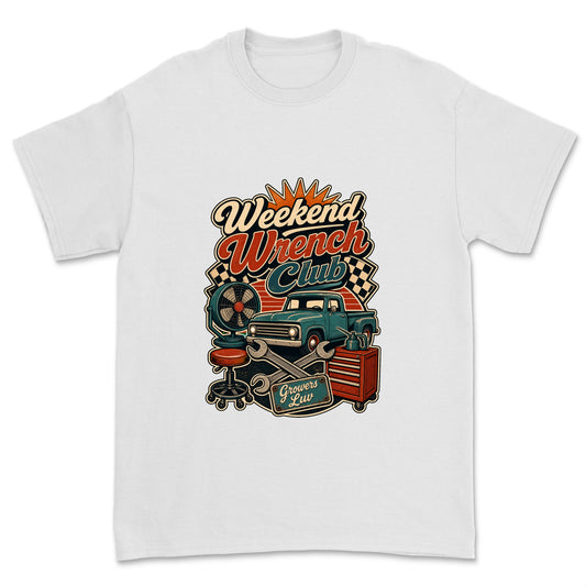 Weekend Wrench Club Men's Gildan Graphic Tee in White