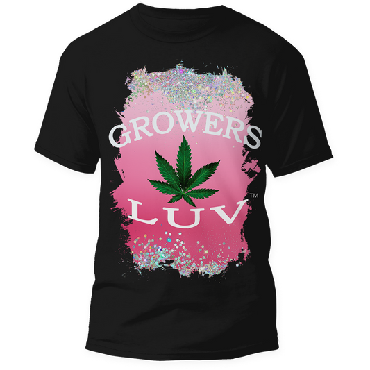 Growers Luv T-Shirt Black Pink Glitter