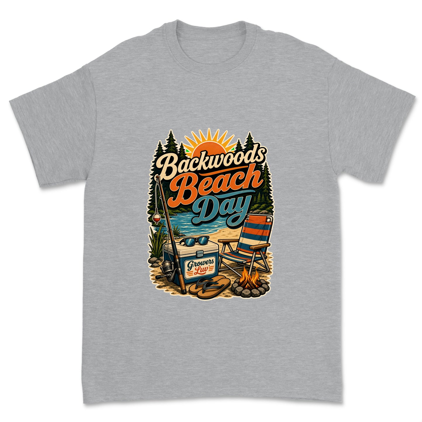 Backwoods Beach Day Men's Gildan Graphic Tee in Sport Grey Heather