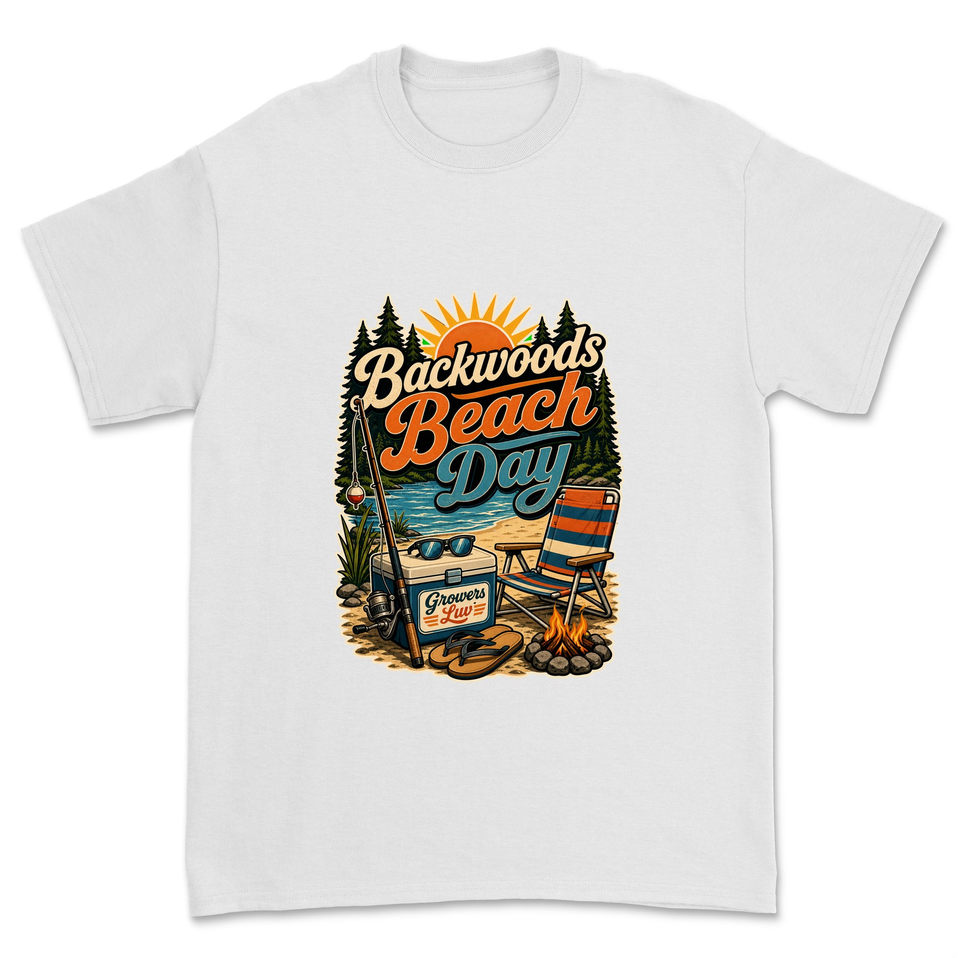 Backwoods Beach Day Men's Gildan Graphic Tee in White