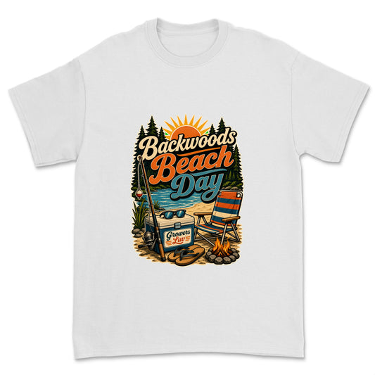 Backwoods Beach Day Men's Gildan Graphic Tee in White