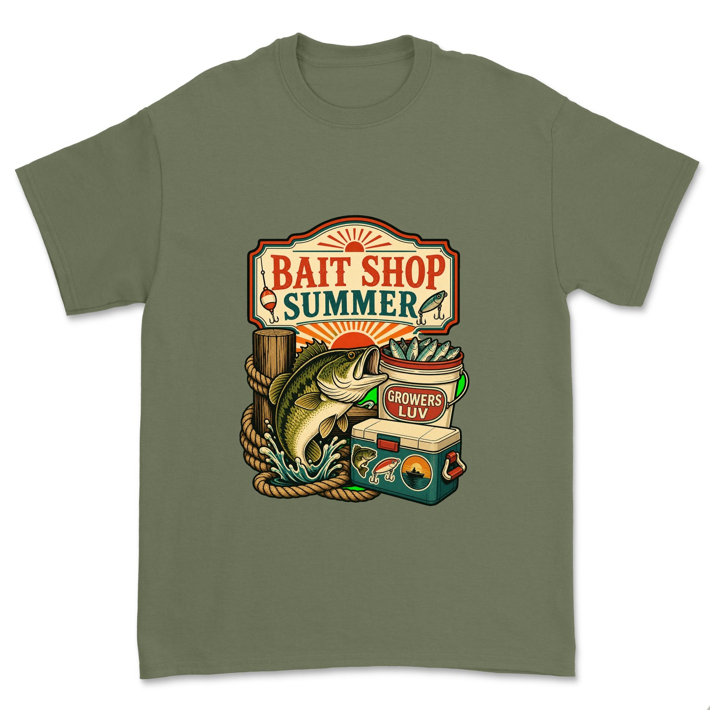 Bait Shop Summer Men's Gildan Graphic Tee in Military Green