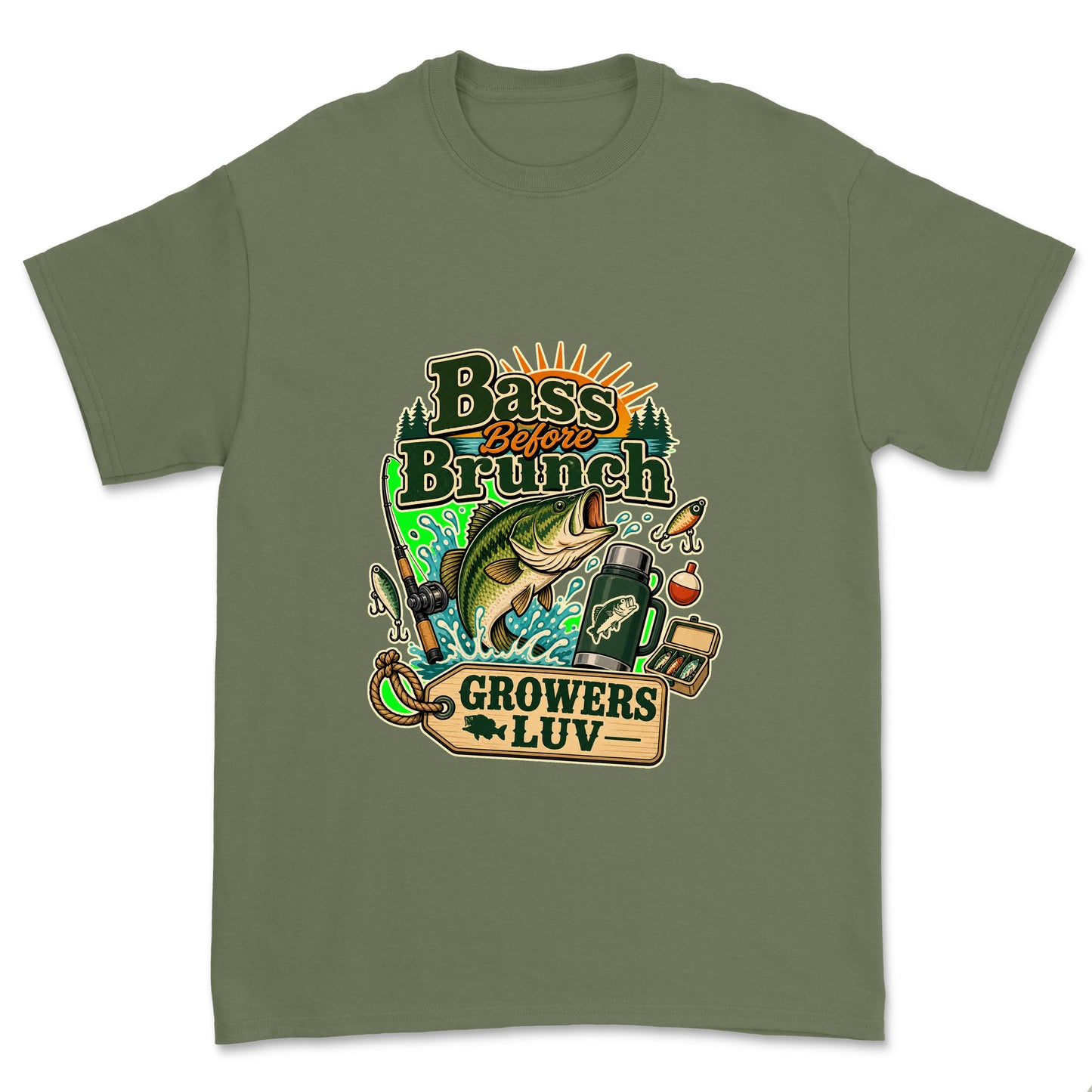 Bass Before Brunch Men's Gildan Graphic Tee in Military Green