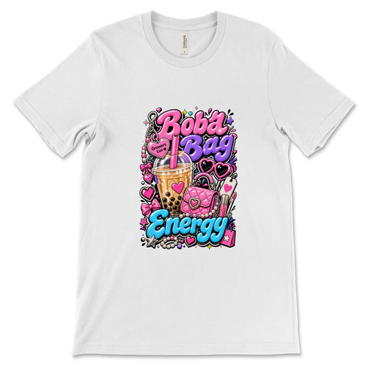 Boba Bag Energy Women's Bella Canvas Graphic Tee in White