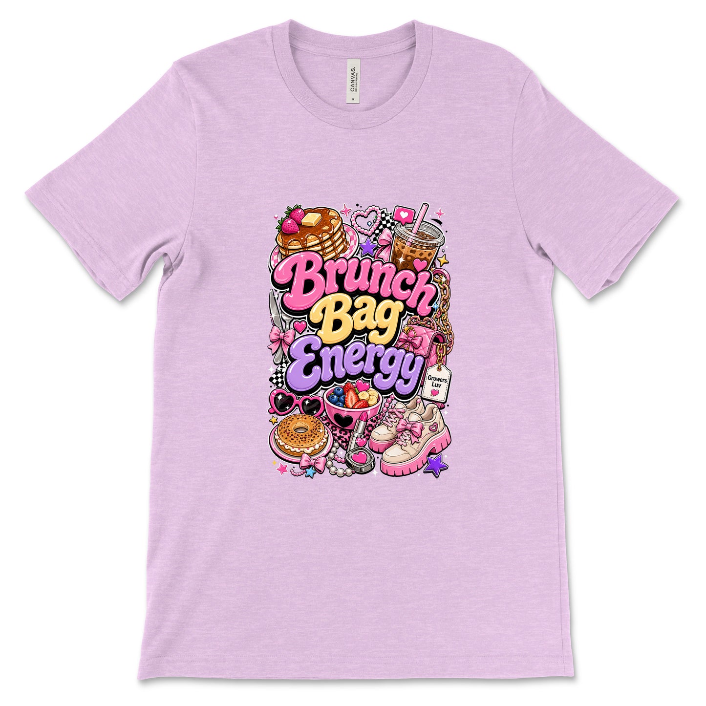 Brunch Bag Energy Women's Bella Canvas Graphic Tee in Heather Prism Lilac