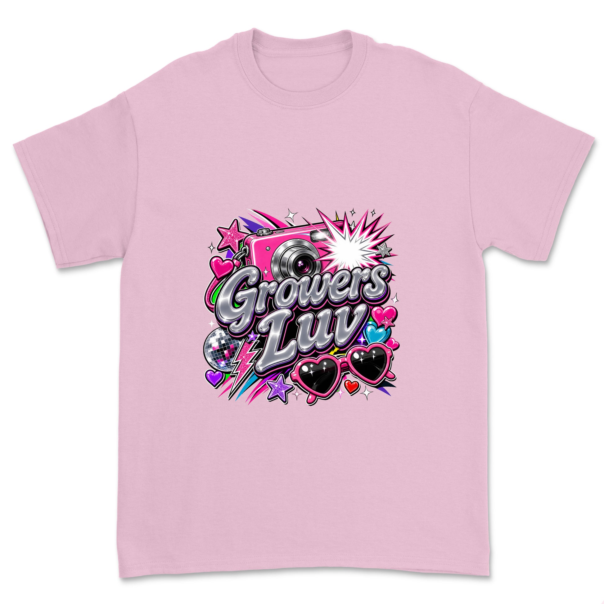 Camera Flash Youth Graphic Tee in Light Pink