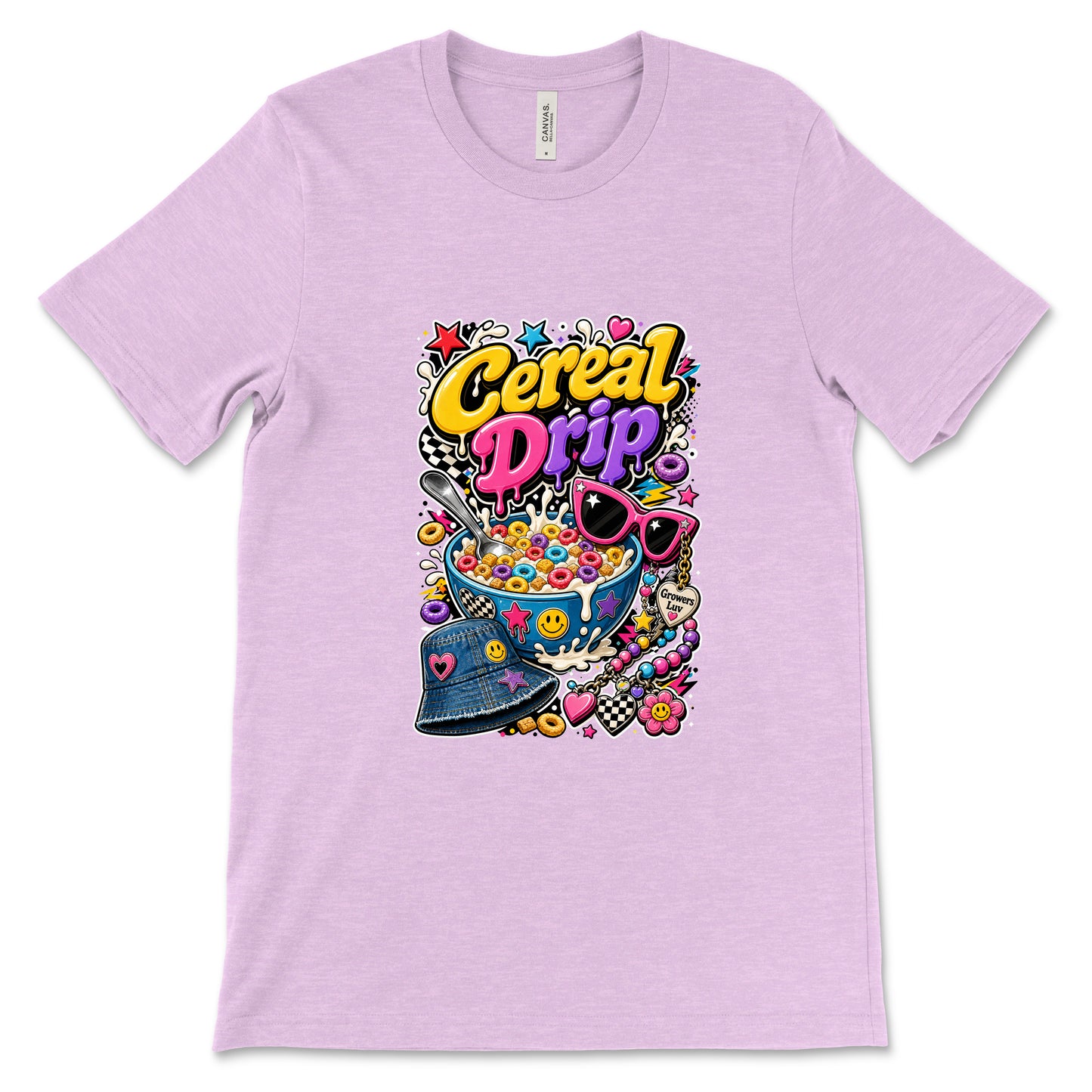 Cereal Drip Women's Bella Canvas Graphic Tee in Heather Prism Lilac