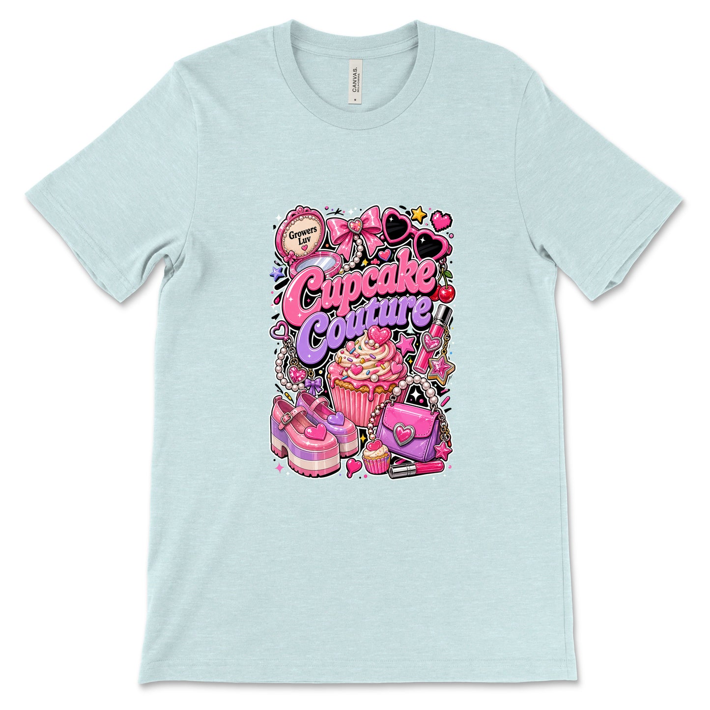 Cupcake Couture Women's Bella Canvas Graphic Tee in Heather Ice Blue