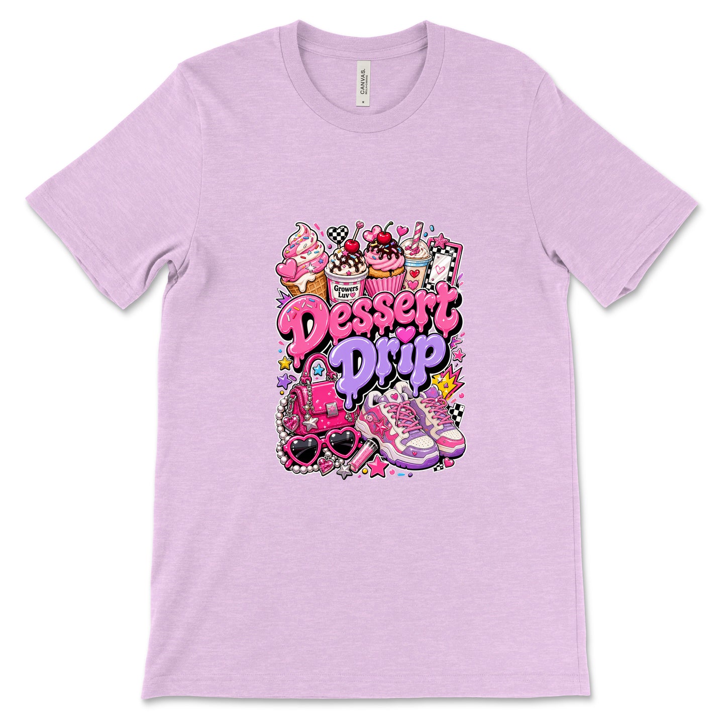 Dessert Drip Women's Bella Canvas Graphic Tee in Heather Prism Lilac