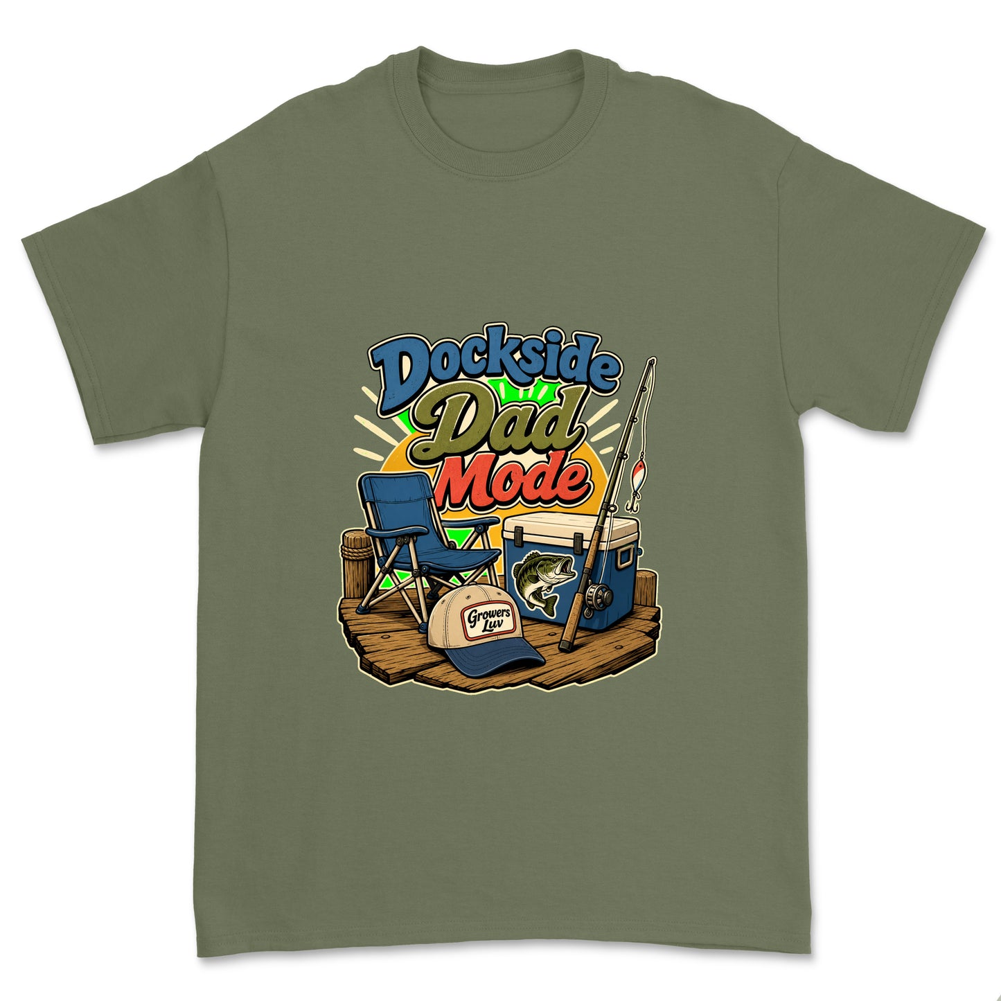 Dockside Dad Mode Men's Gildan Graphic Tee in Military Green