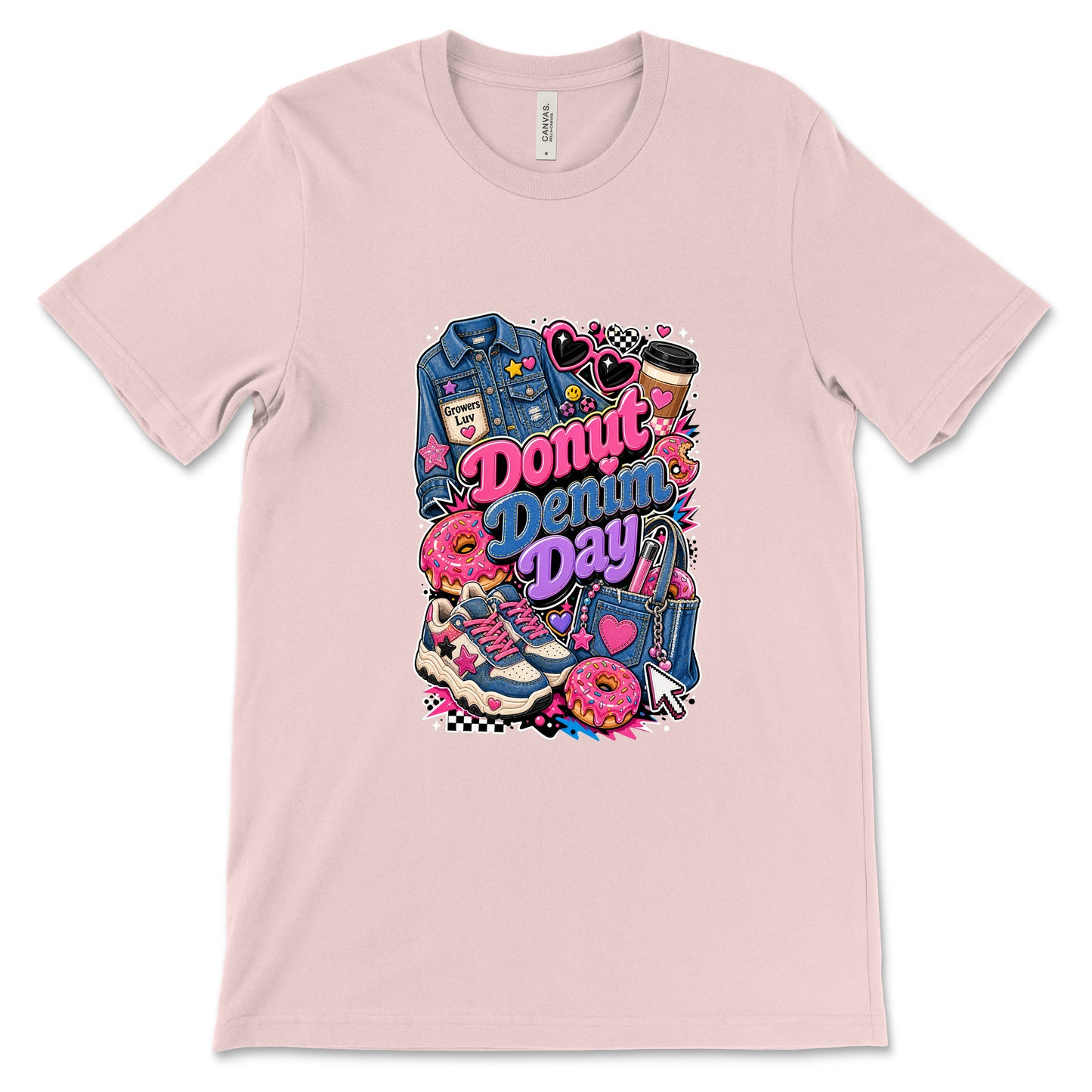 Donut Denim Day Women's Bella Canvas Graphic Tee in Soft Pink