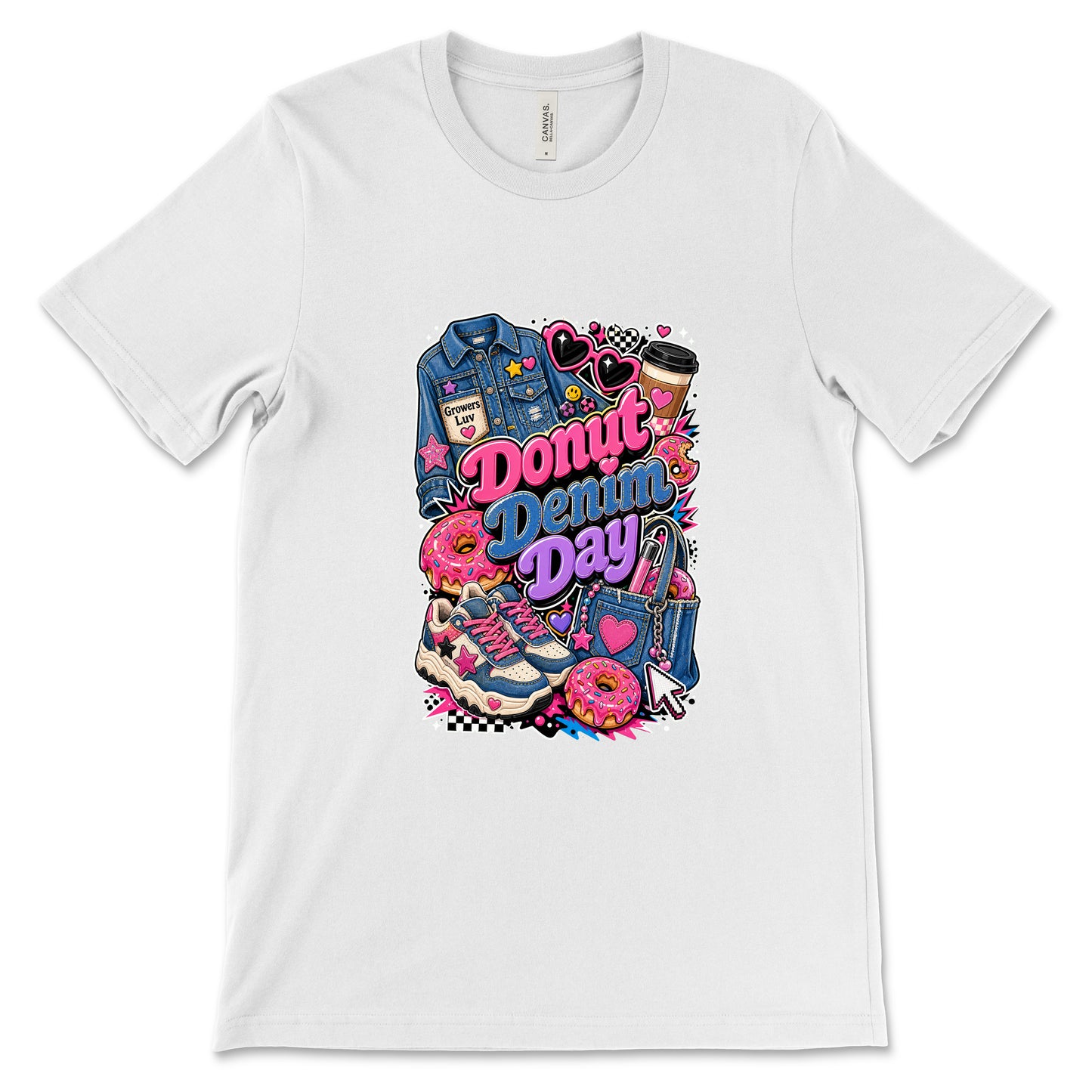 Donut Denim Day Women's Bella Canvas Graphic Tee in White