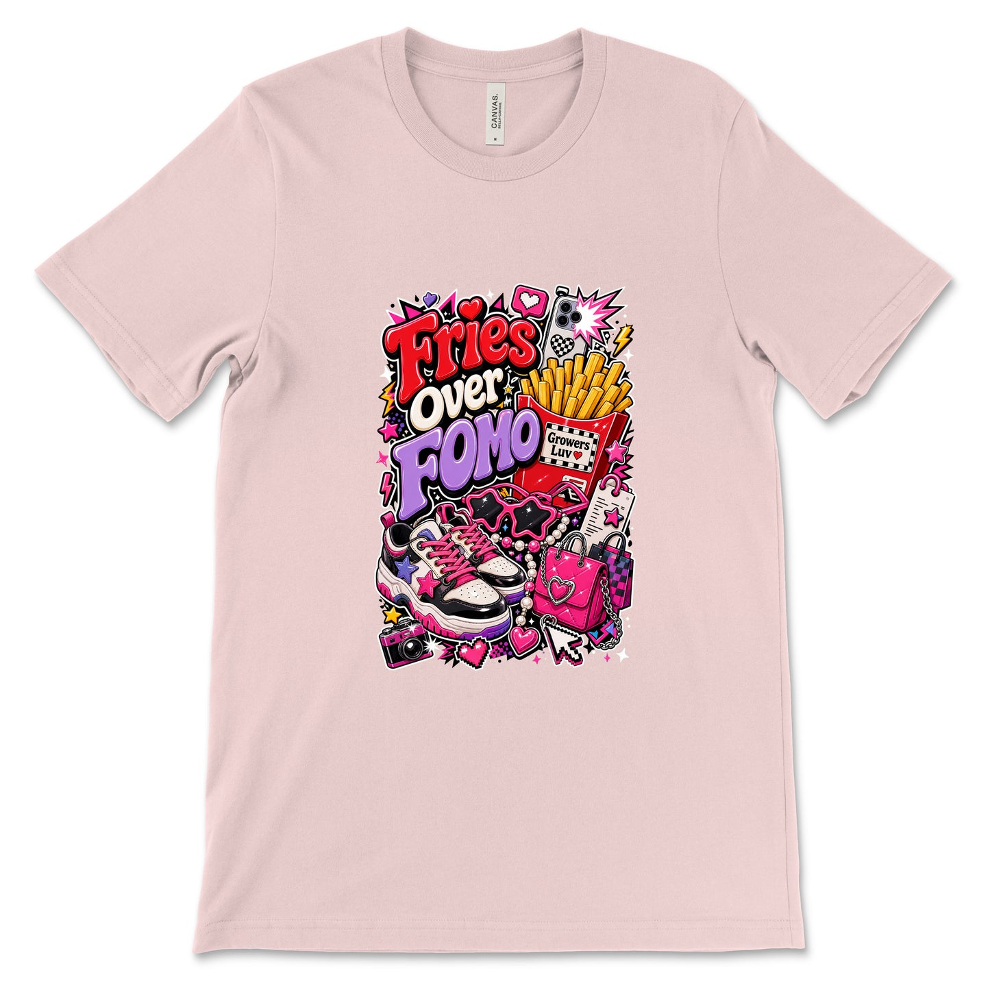 Fries Over Fomo Women's Bella Canvas Graphic Tee in Soft Pink