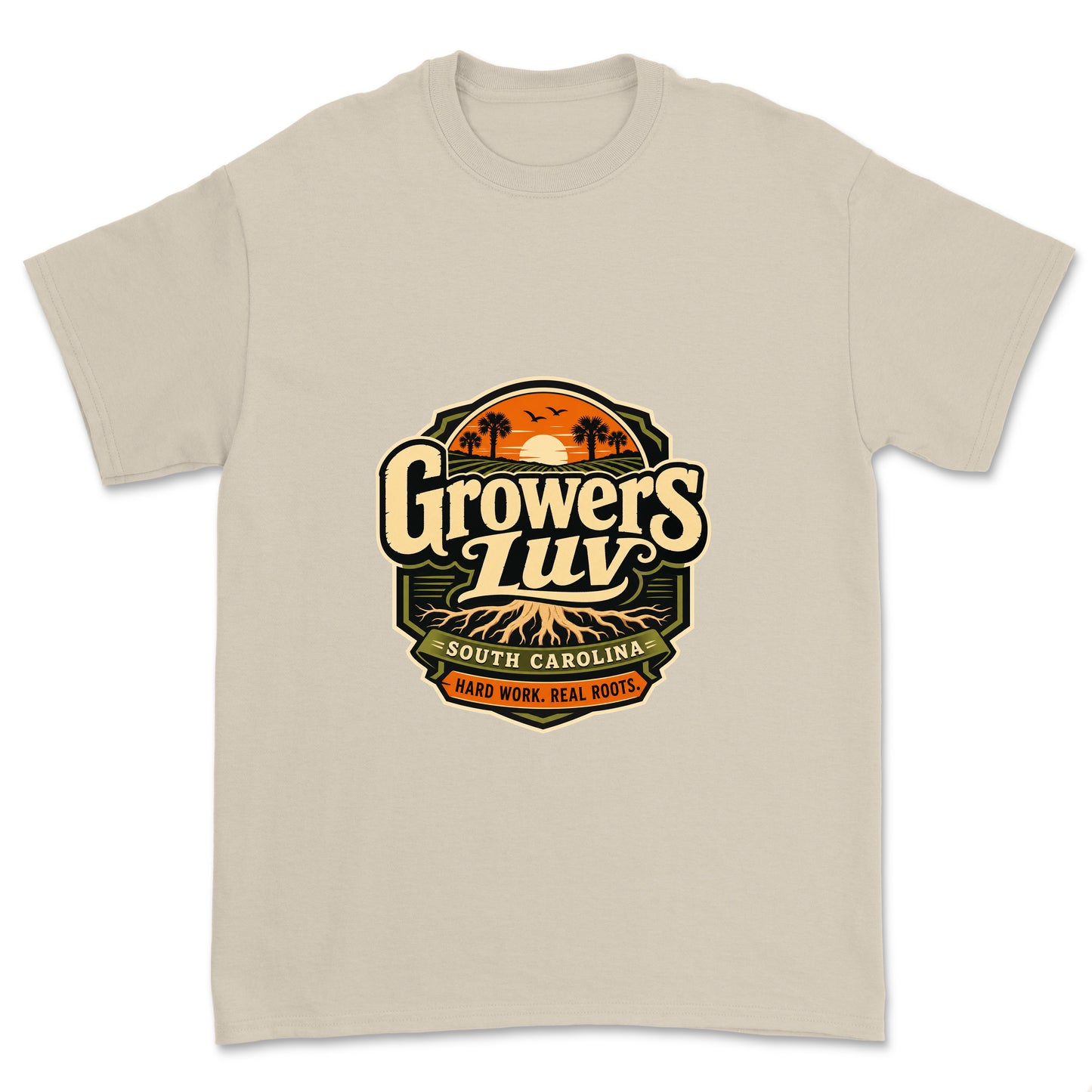 Hard Work Real Roots Men's Gildan Graphic Tee in Sand