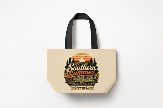 Southern Summer Miles Large Natural Tote Bag product mockup on natural tote bag