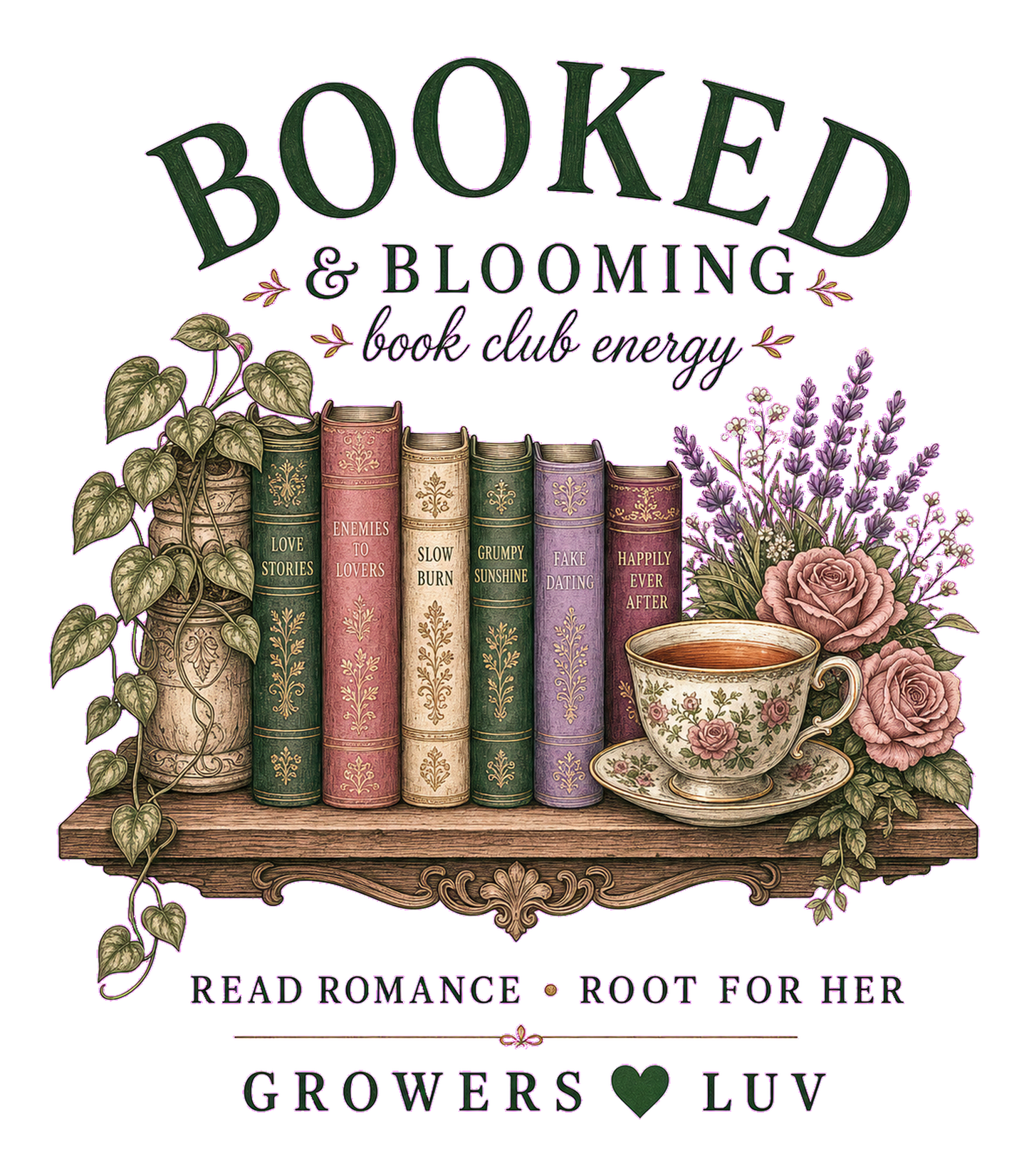 Booked And Blooming Women's Bella Canvas Graphic Tee artwork detail