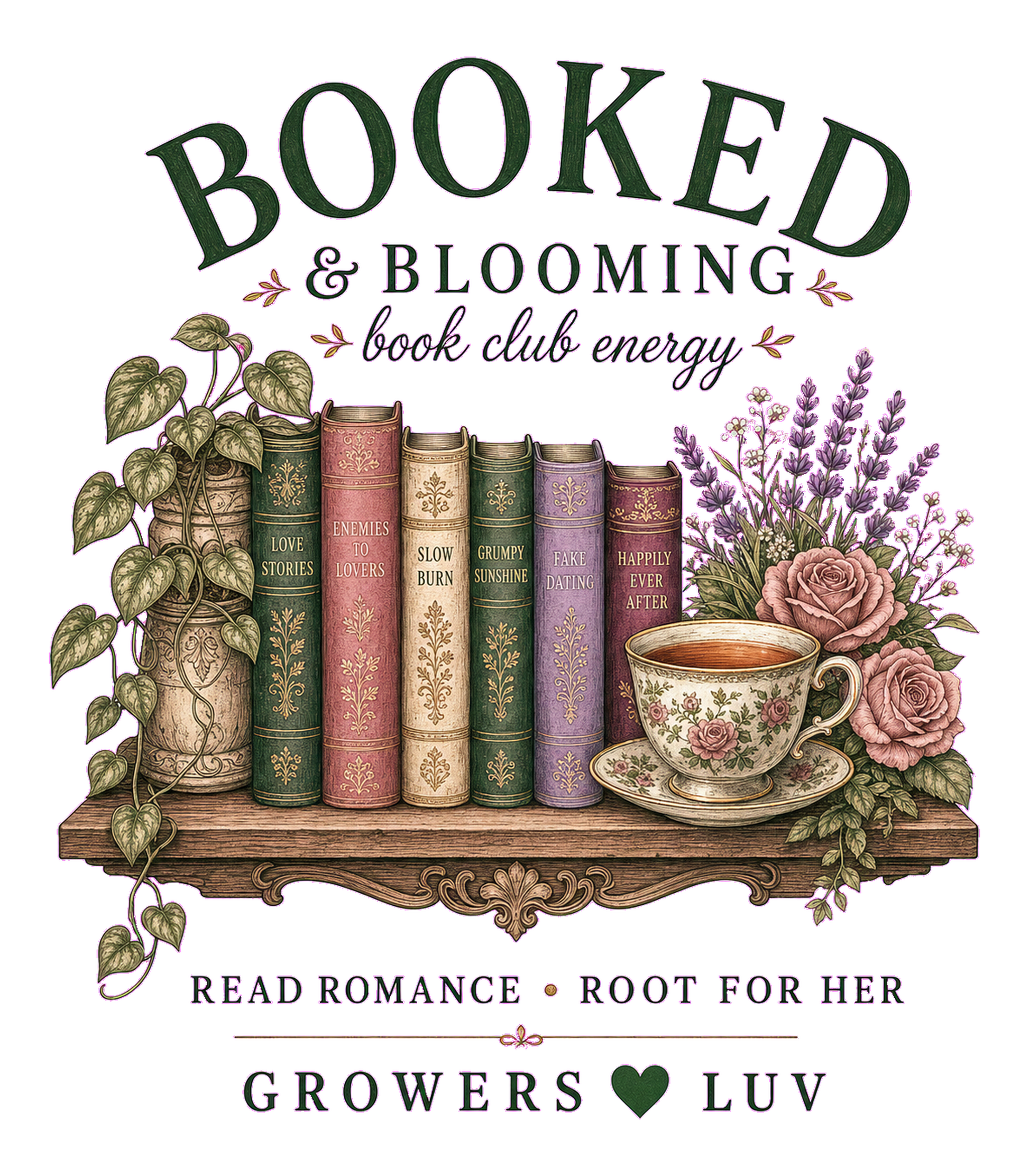 Booked And Blooming Women's Bella Canvas Graphic Tee artwork detail