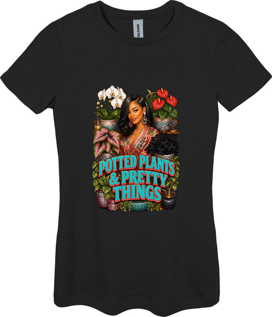 Potted Plants and Pretty Things Women's Plant Lover Graphic Tee in Black
