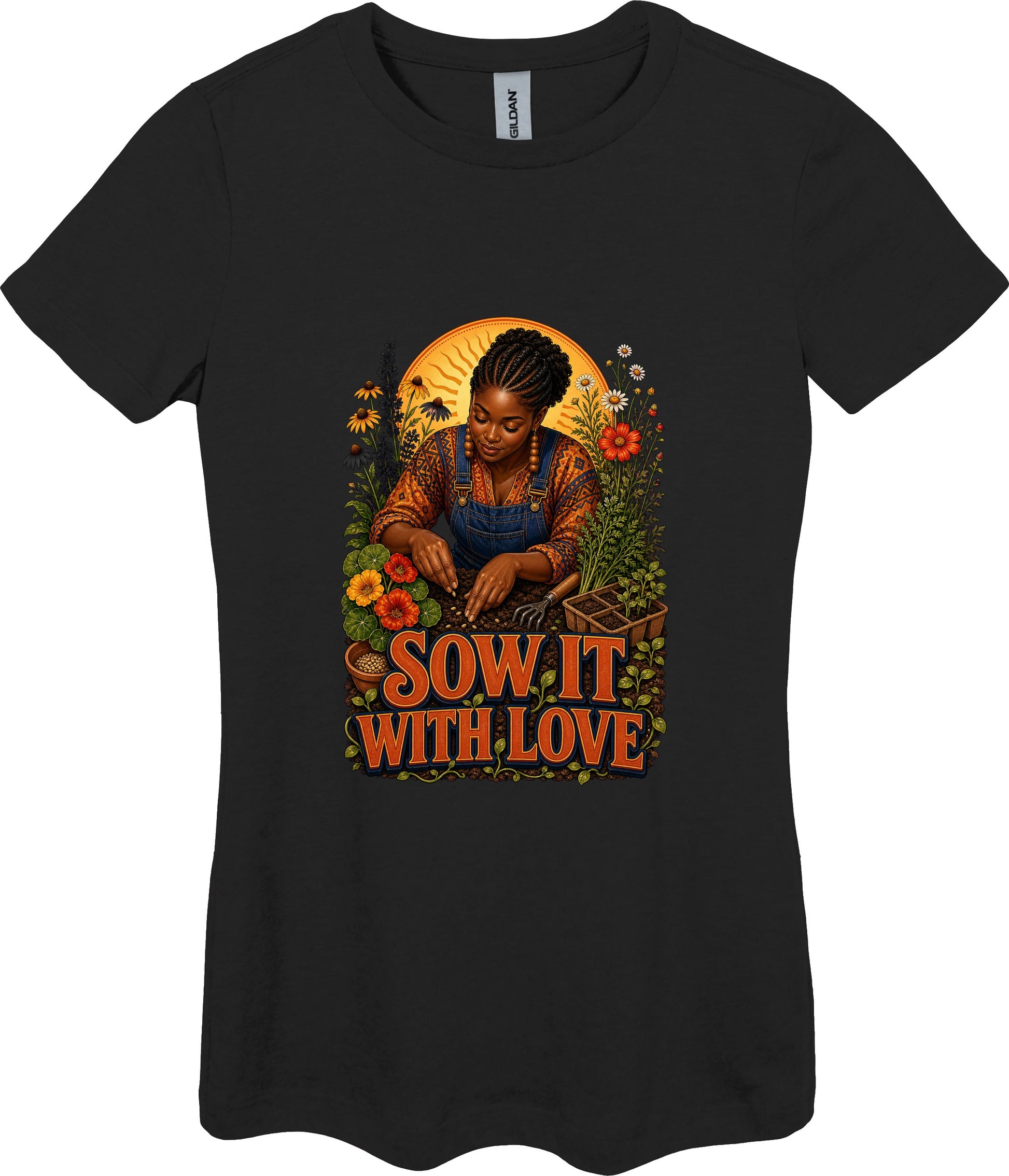Sow It with Love Women's Plant Lover Graphic Tee in Black