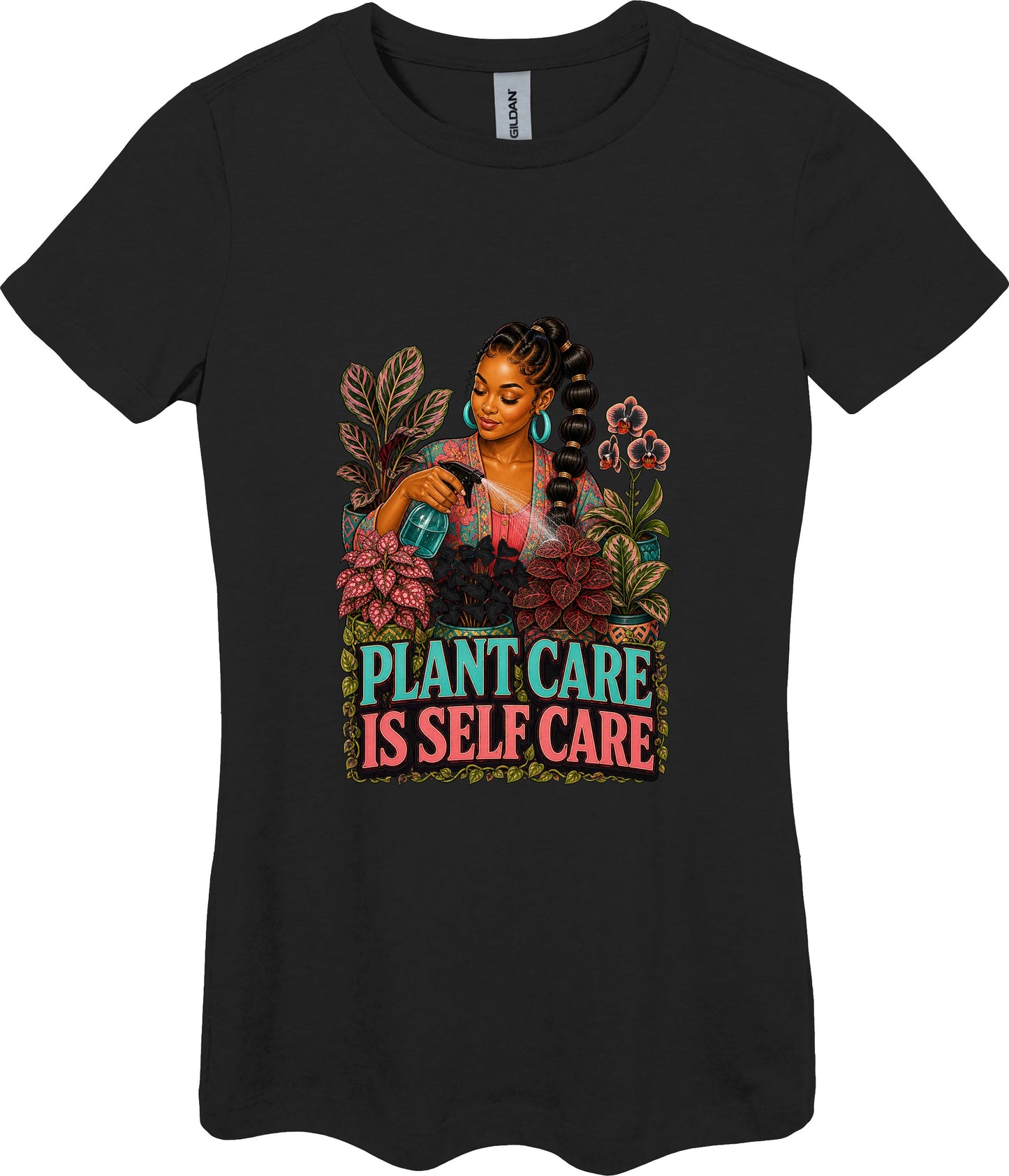 Plant Care Is Self Care Women's Plant Lover Graphic Tee in Black