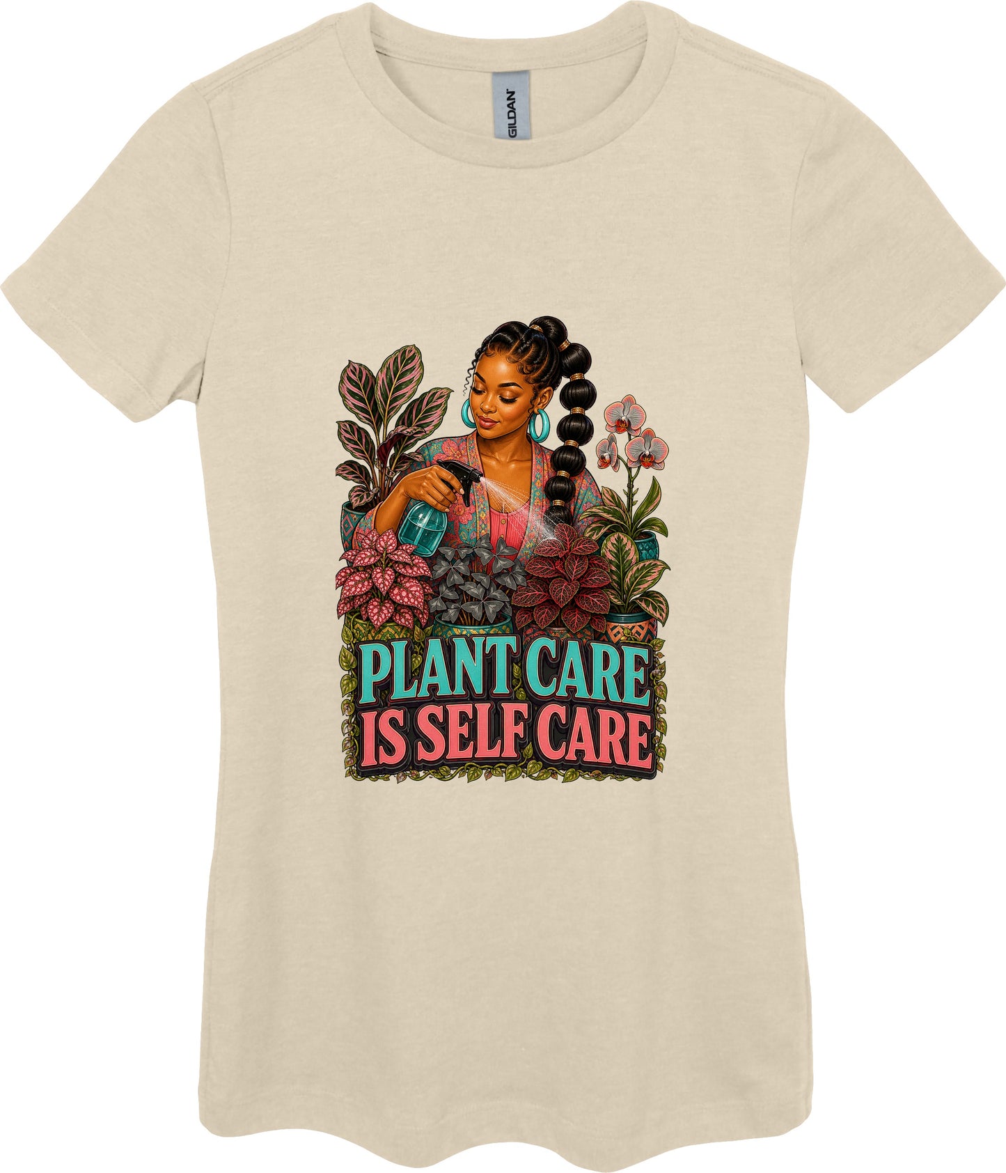 Plant Care Is Self Care Women's Plant Lover Graphic Tee in Sand