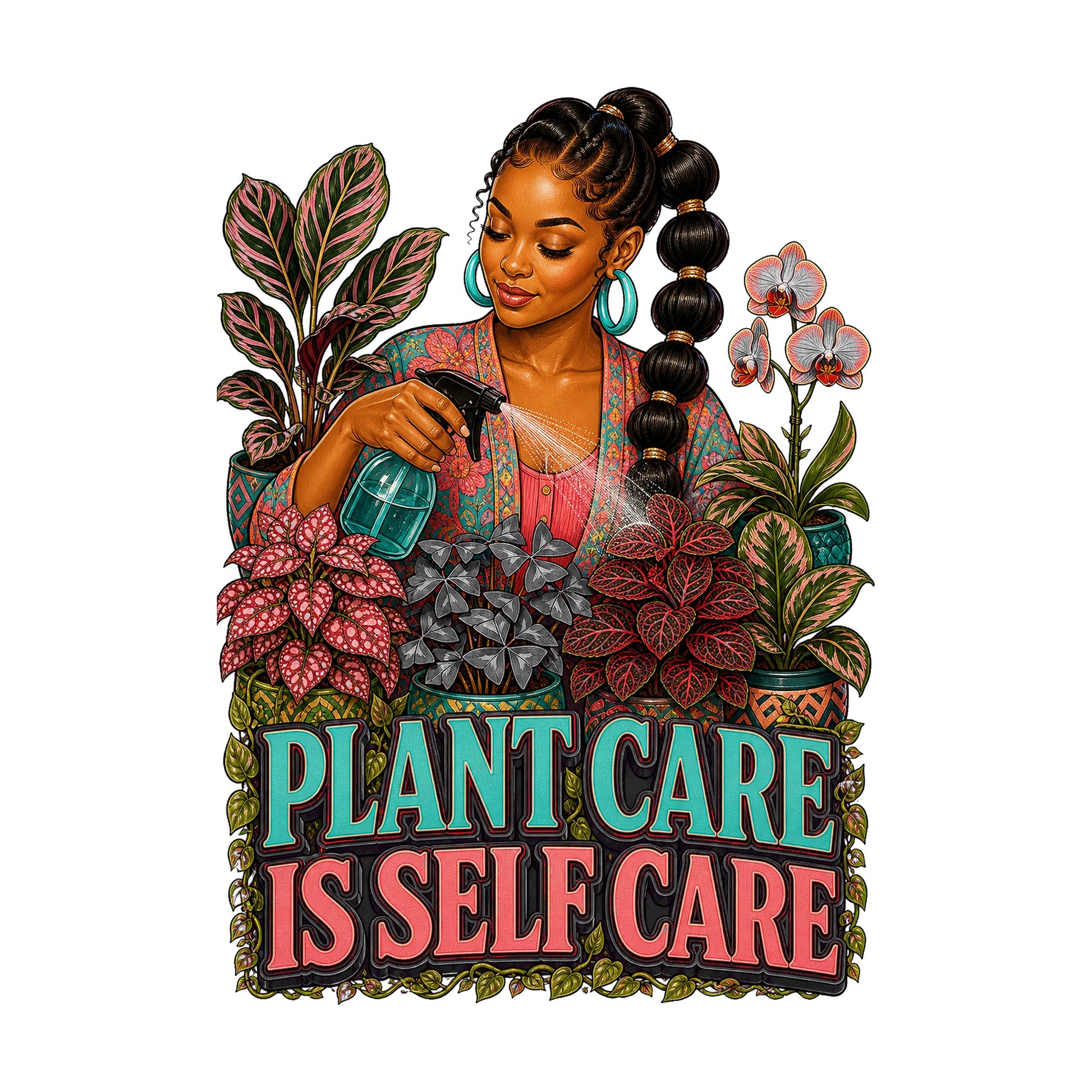 Plant Care Is Self Care Women's Plant Lover Graphic Tee artwork detail