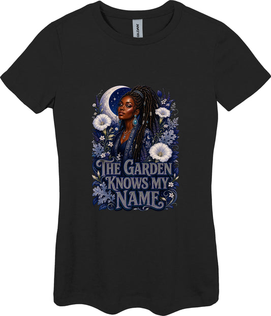The Garden Knows My Name Women's Plant Lover Graphic Tee in Black