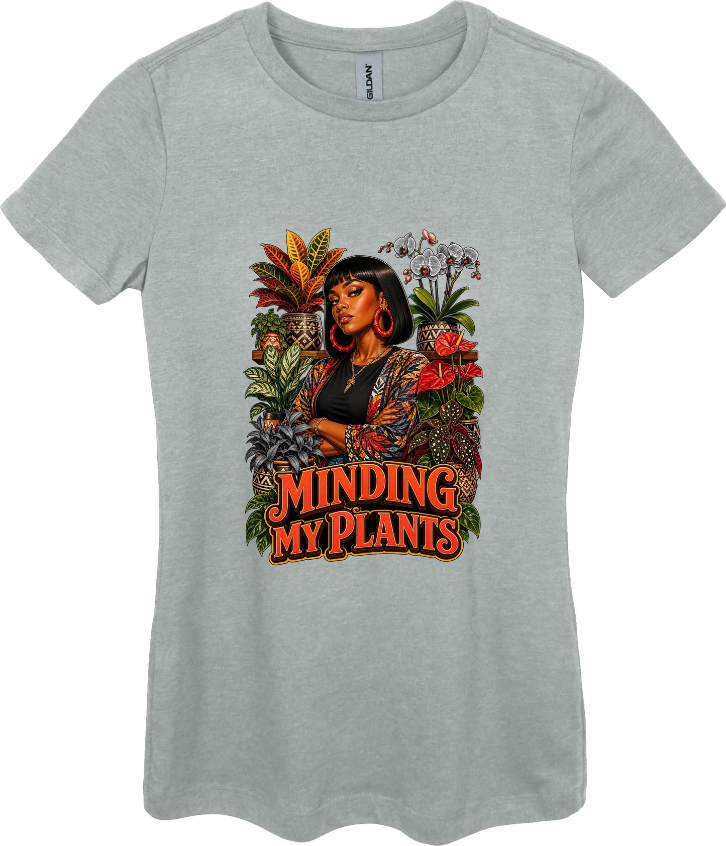 Minding My Plants Women's Plant Lover Graphic Tee in Ring Spun Sport Grey