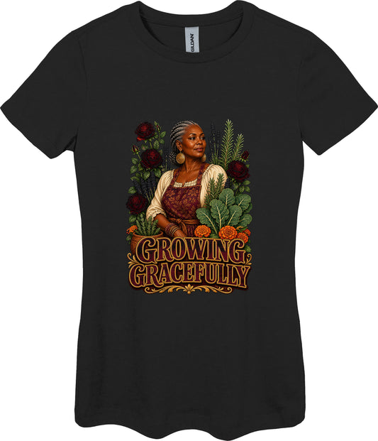 Growing Gracefully Women's Plant Lover Graphic Tee in Black