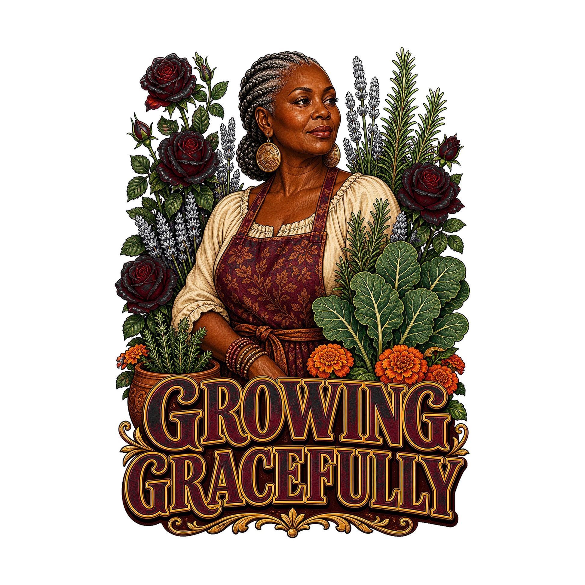 Growing Gracefully Women's Plant Lover Graphic Tee artwork detail
