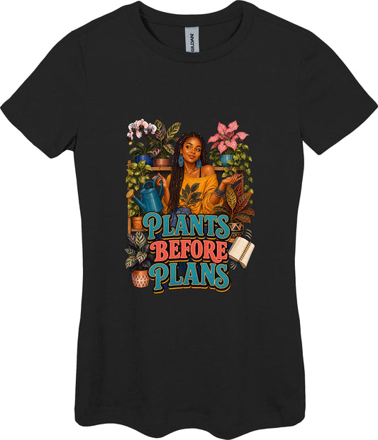 Plants Before Plans Women's Plant Lover Graphic Tee in Black