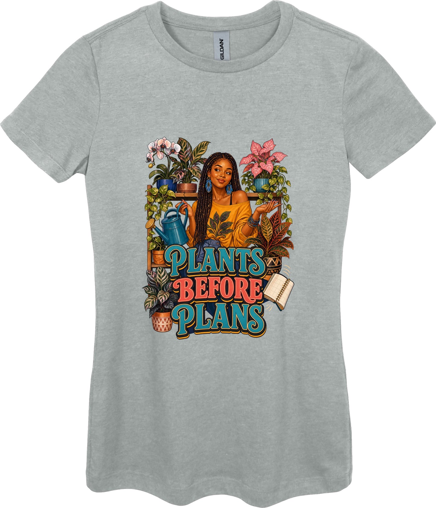 Plants Before Plans Women's Plant Lover Graphic Tee in Ring Spun Sport Grey