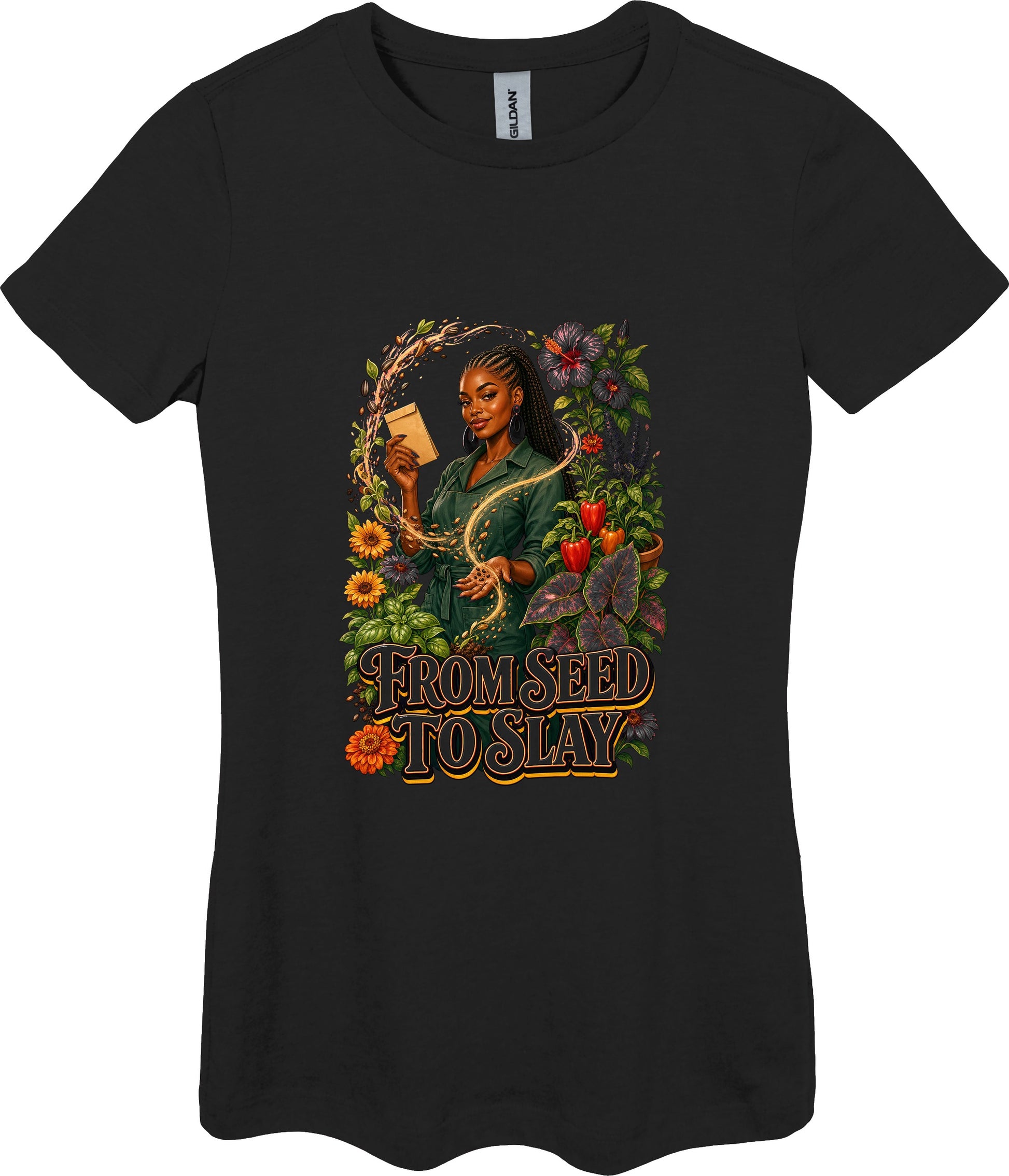 From Seed to Slay Women's Plant Lover Graphic Tee in Black