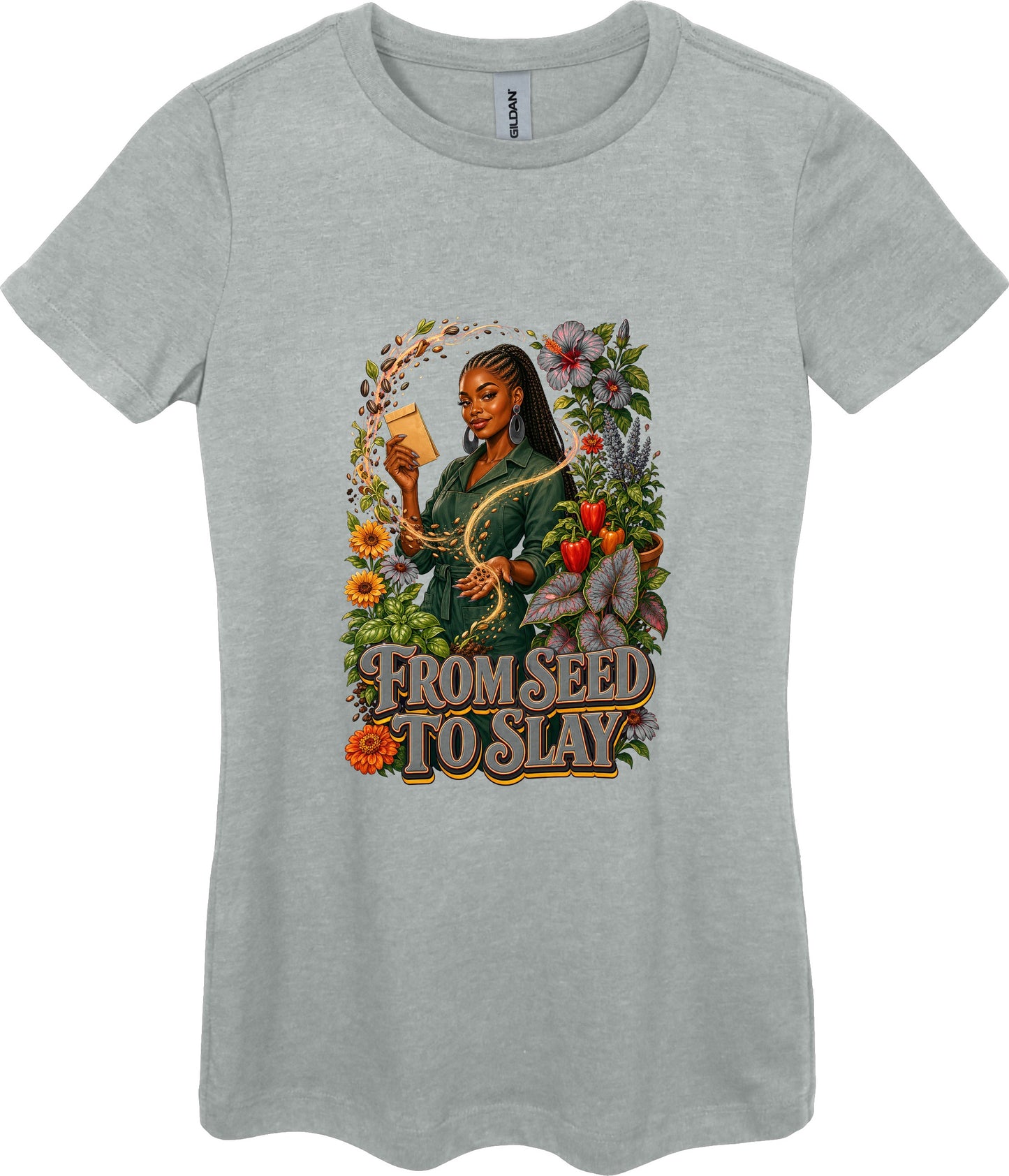 From Seed to Slay Women's Plant Lover Graphic Tee in Ring Spun Sport Grey