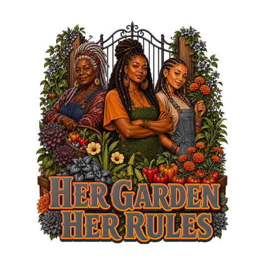 Her Garden Her Rules Women's Plant Lover Graphic Tee artwork detail