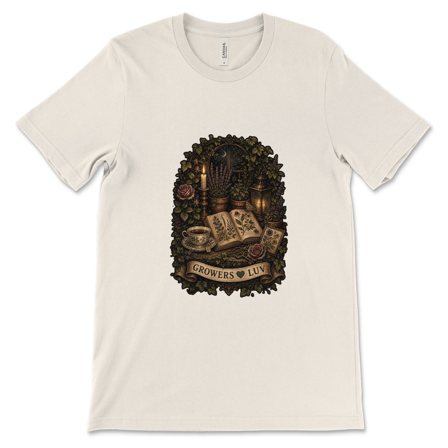 Candlelit Book Garden Women's Bella Canvas Graphic Tee in Natural