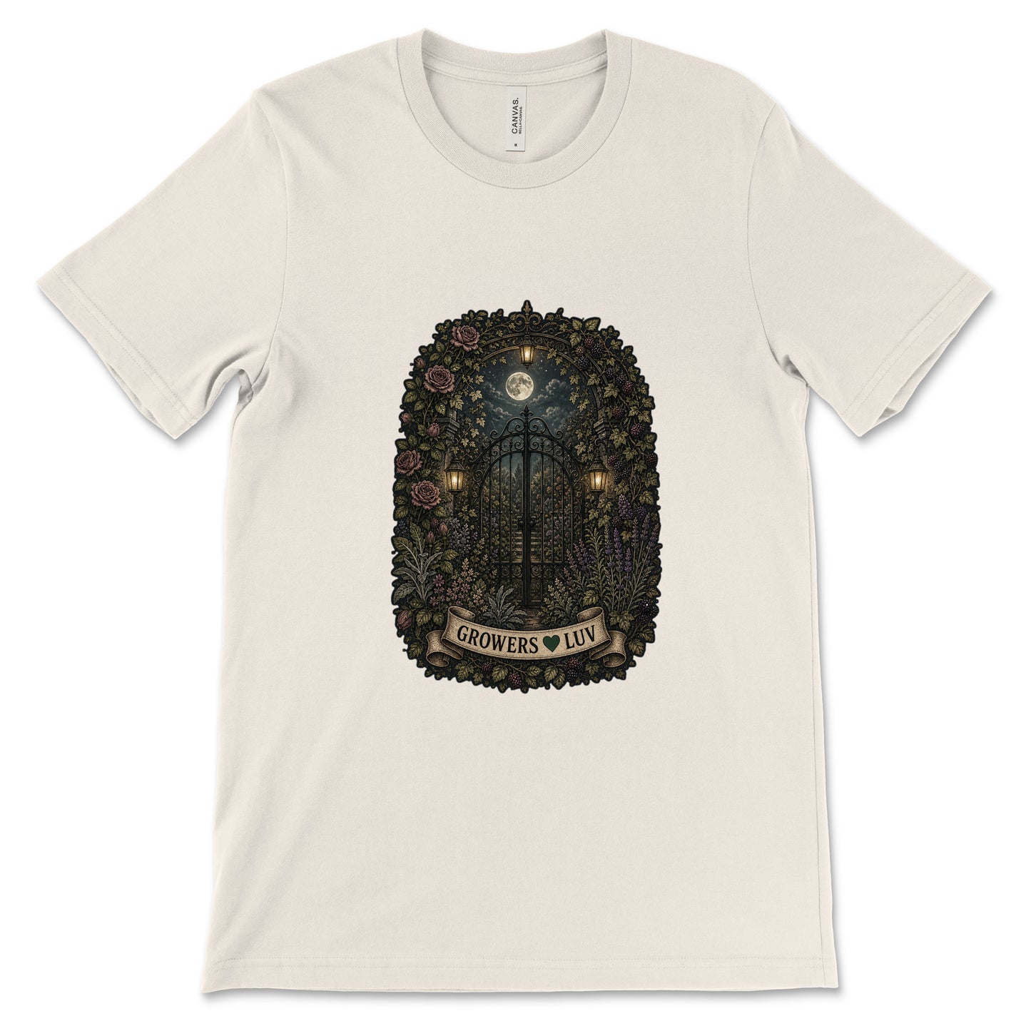 Moonlit Garden Gate Women's Bella Canvas Graphic Tee in Natural