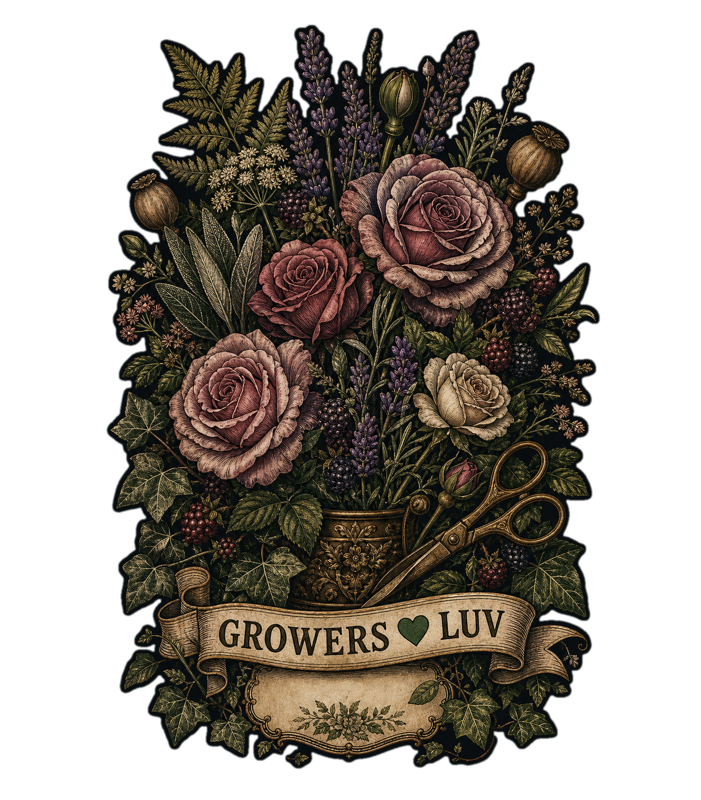 Dark Floral Bouquet Women's Bella Canvas Graphic Tee artwork detail