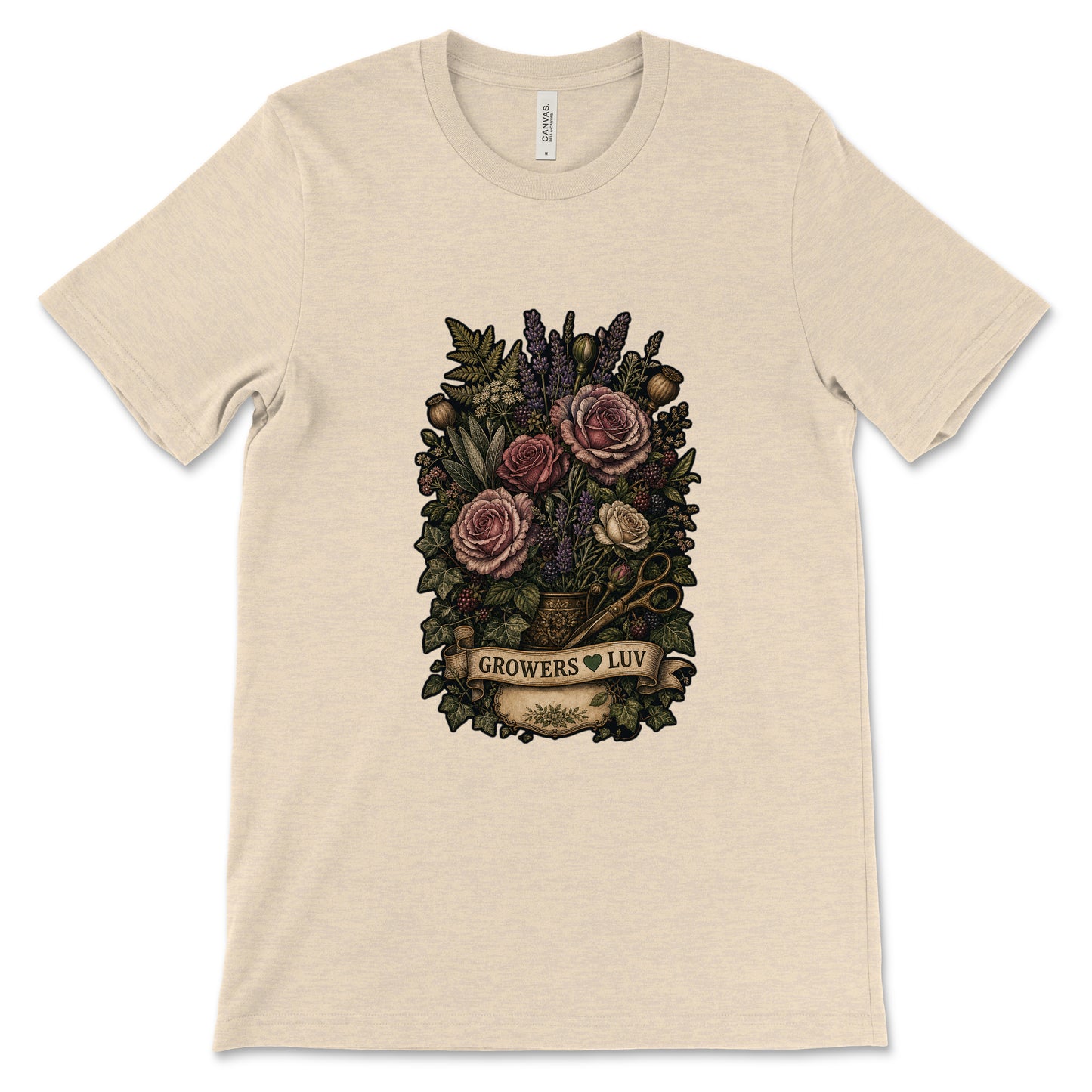 Dark Floral Bouquet Women's Bella Canvas Graphic Tee in Heather Dust