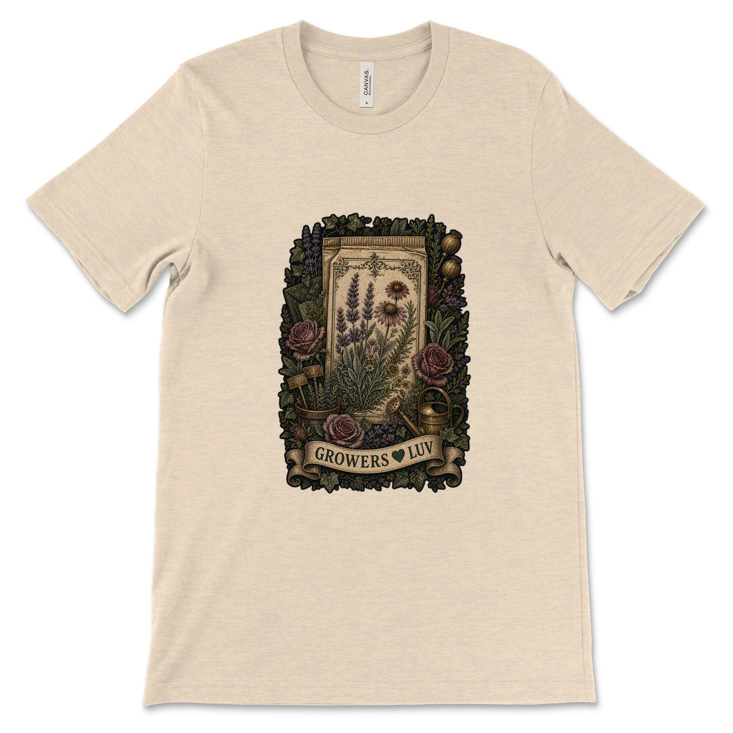 Antique Seed Packet Women's Bella Canvas Graphic Tee in Heather Dust