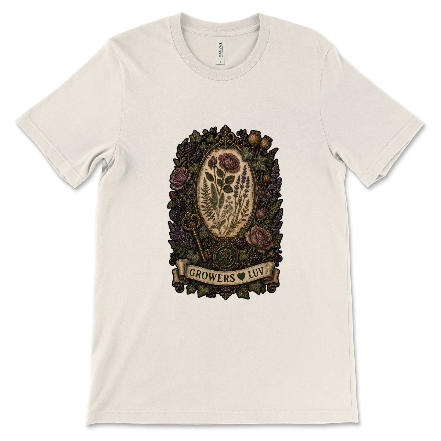 Victorian Herbarium Key Women's Bella Canvas Graphic Tee in Natural