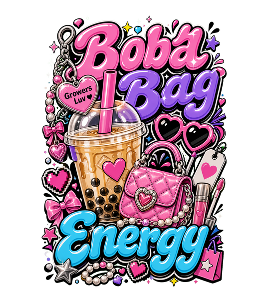 Boba Bag Energy Women's Bella Canvas Graphic Tee artwork detail