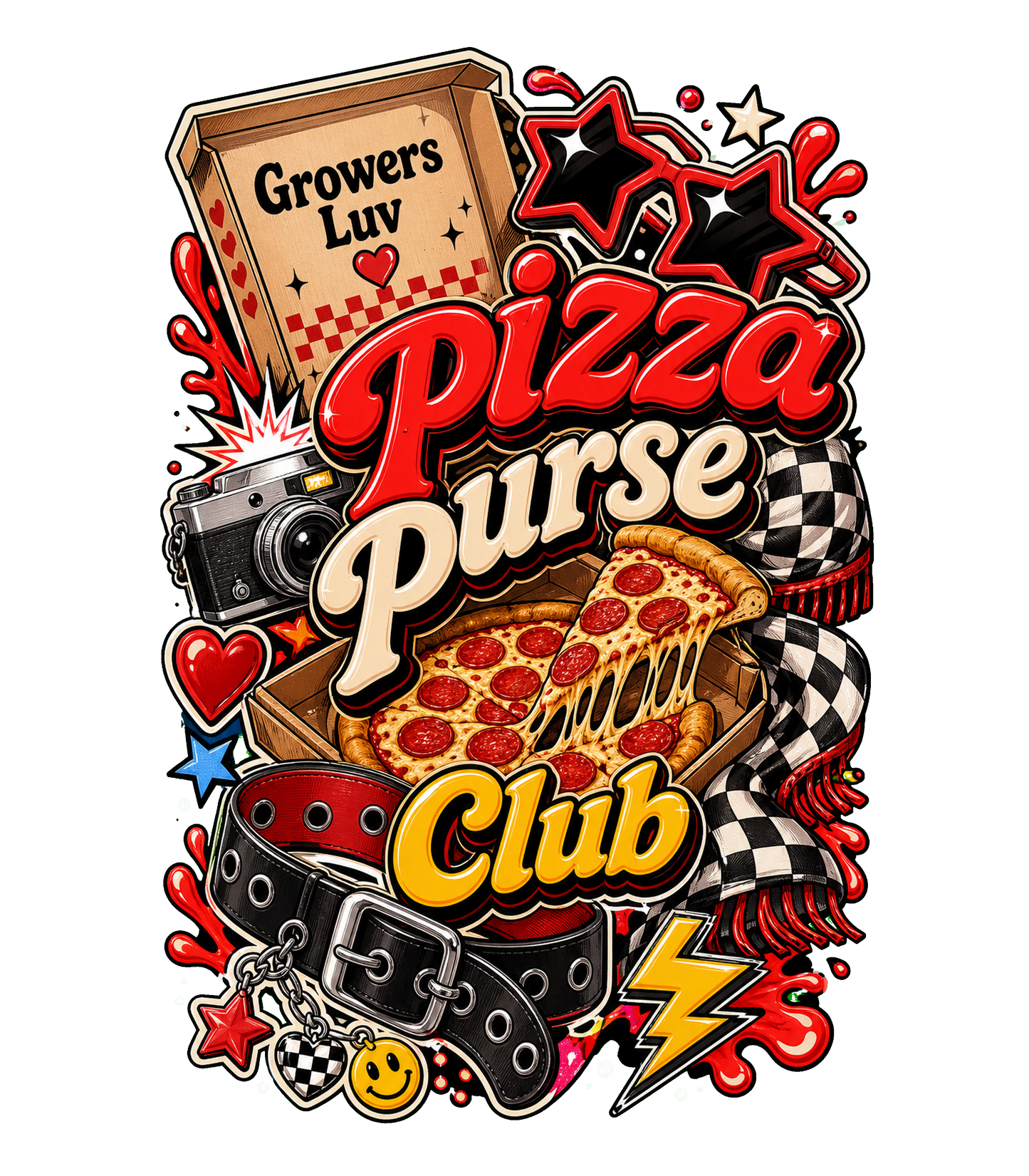 Pizza Purse Club Women's Bella Canvas Graphic Tee artwork detail