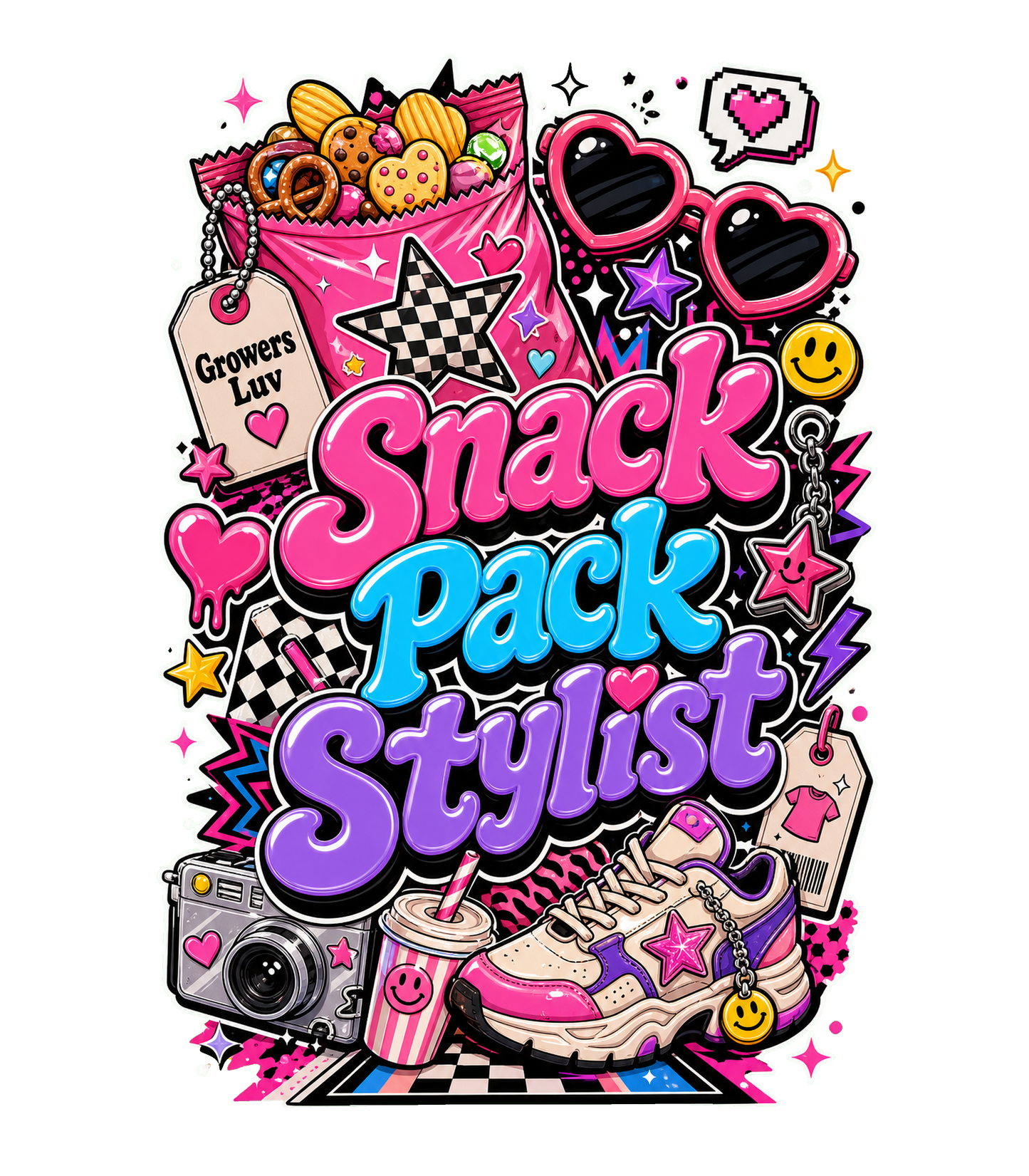 Snack Pack Stylist Women's Bella Canvas Graphic Tee artwork detail