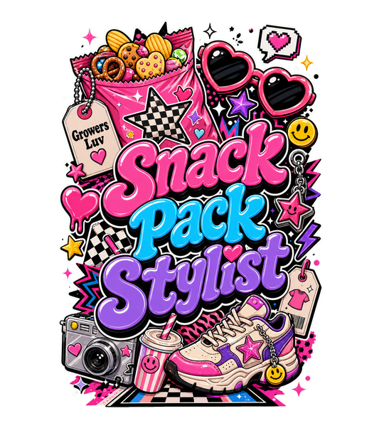 Snack Pack Stylist Women's Bella Canvas Graphic Tee artwork detail