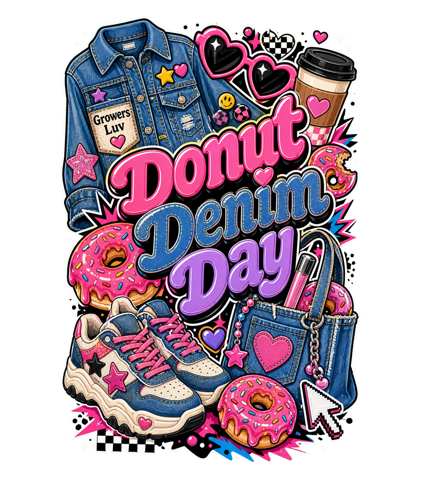 Donut Denim Day Women's Bella Canvas Graphic Tee artwork detail